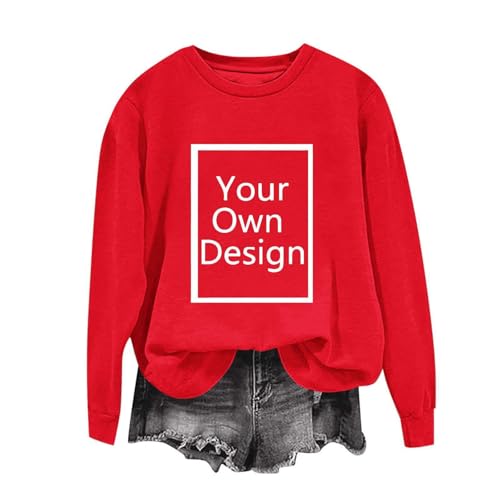 Generisch Personalisierte Sweatshirt Damen Selbst Gestalten-Fügen Bild Text Custom Pullover Teenager Rundhals Vorder & Rückseite Entwerfen Logo Wunschtext Langarm Bedrucken Lassen Angebote 18 Rot M von Generisch
