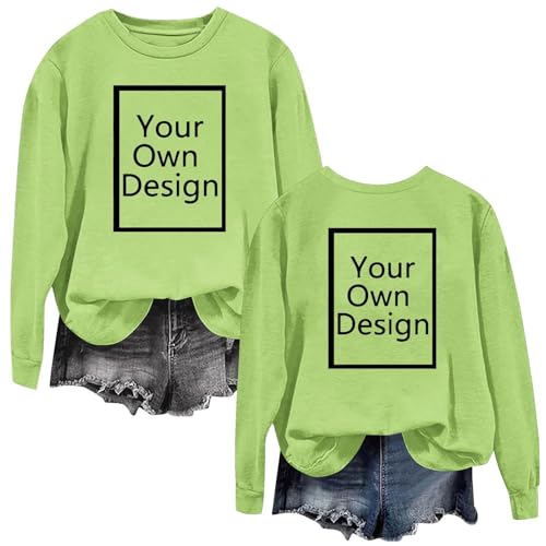 Generisch Personalisierte Sweatshirt Damen ohne Kapuze Pullover Selbst Gestalten Casual Pulli Mit Foto Bedrucken Locker Sweater Lang Lässige Oberteile Mit Aufdruck Lustig Langarmshirt Grün XL von Generisch