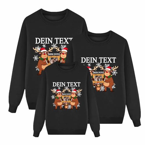 Generisch Personalisierte Weihnachtspullover Familie Set Weihnachtspulli Selbst Gestalten Sweatshirt für Herren Damen Kinder Weihnachtsoutfit Lustig Ugly Weihnachtskleidung Pärchen Schwarz XL von Generisch