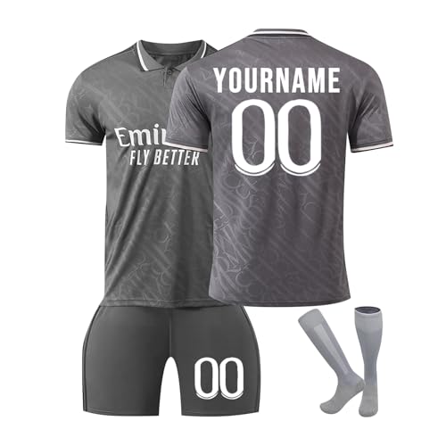 Generisch Personalisiertes Fußballtrikot für Kinder 2024 2025 Boy Football Strips Trikot Heim-Fußballtrikot-Set Tshirts Shorts und Socken Sportanzug Fußballtrikot-Set mit DIY Nummer Name 04 von Generisch