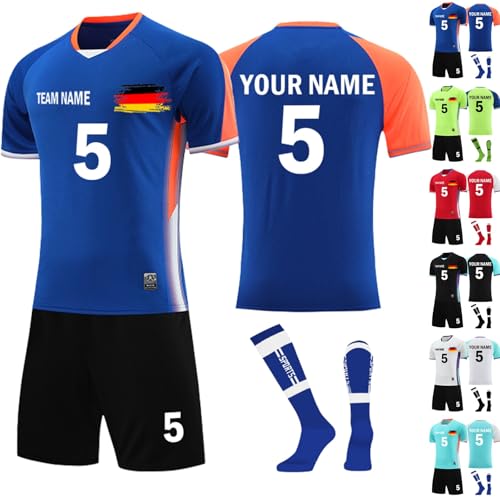 Generisch Personalisiertes Trikot Set Kinder Erwachsene mit Namen Nummer Team und Logo Kinders Erwachsene Personalisierte Fußballtrikot Trikot Shorts und Socken Set C Blue, 2 Jahre von Generisch