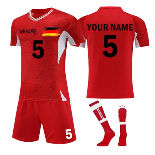 Generisch Personalisiertes Trikot Set Kinder Erwachsene mit Namen Nummer Team und Logo Kinders Erwachsene Personalisierte Fußballtrikot Trikot Shorts und Socken Set F Red, 2 Jahre von Generisch