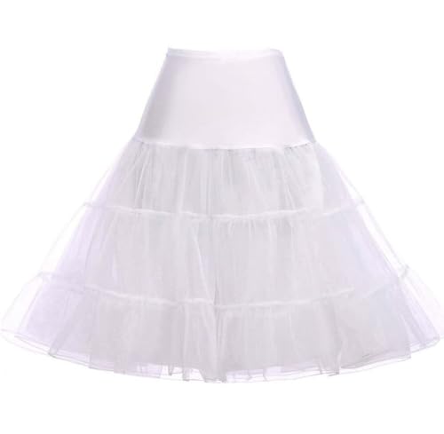 Generisch Petticoat Reifrock Unterrock 50er Jahre Krinoline Hoopless Kleid Tutu Petticoat 1950er Damen Tutu Rockabilly Kleid Unterröcke Tüll Röcke tüllrock Halb Slips tüll Rock Unterrock(Weiß,54) von Generisch