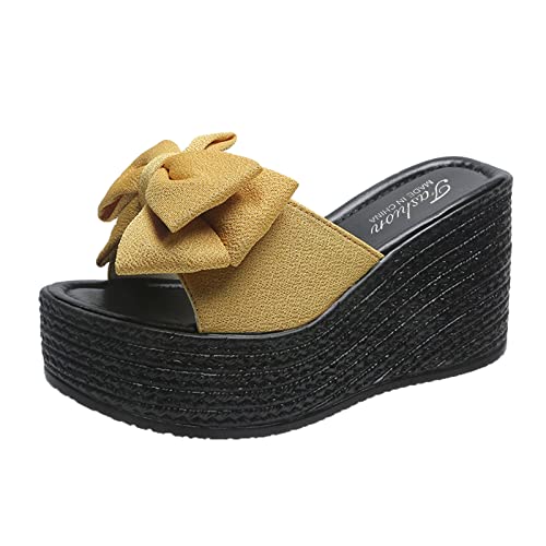 Generisch Plateau Sandaletten Damen Keilabsatz Sandalen Mit Bowknot Bohemian Strandschuhe Fischmund Pantoletten Open Toe Sandalen Leicht Bequem Sommerschuhe Boho Keilsandalen Elegant Damenschuhe von Generisch