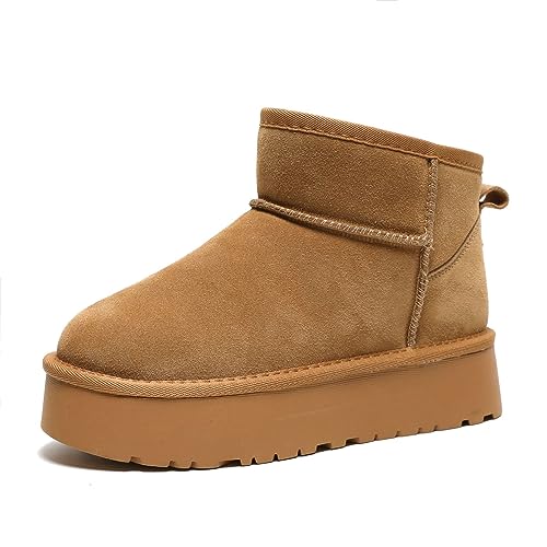 Generisch Platform Mini Boots for Women, Women's Classic Ultra Mini Ankle Boot, Warm Cosy Snow Boots, Fur Lined Warm Short Boots Anti-Slip Outdoor (40) von Generisch