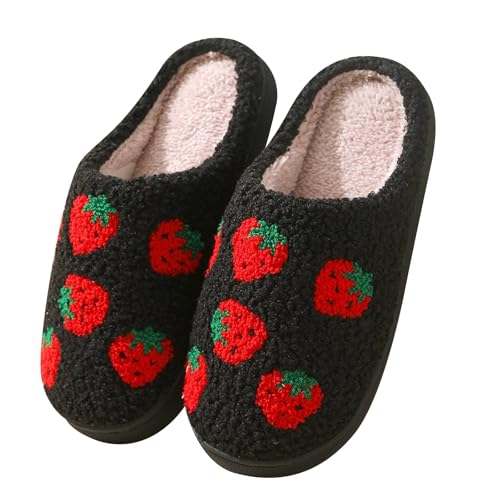 Generisch Plüsch Hausschuhe Damen Cute - Damen Slipper Herbst Winter Süße Baumwollhausschuhe Teddy-Fleece Pantoffeln Cartoon-Muster Hausschlappen Graffiti-Druck Heimschuhe Frauen Haushaltsschuhe von Generisch