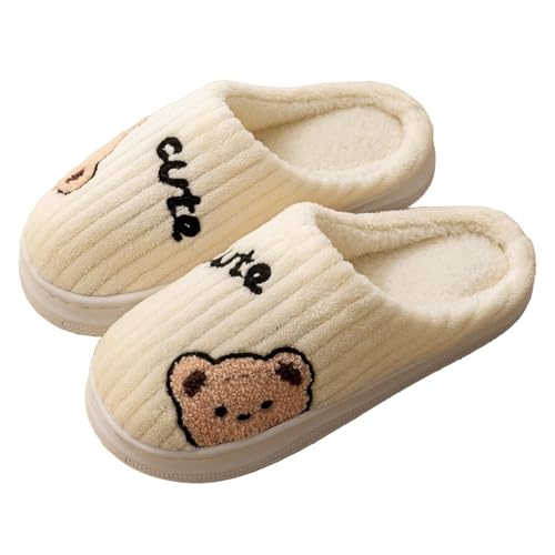 Generisch Plüsch Hausschuhe Süße Tiere Damen - Winter Pantoffeln Herren Lustige Haushaltsschuhe Cartoon-Muster Hausschlappen Teddy-Fleece Hauspantoffeln Unisex Heimschuhe Paare Baumwollhausschuhe von Generisch