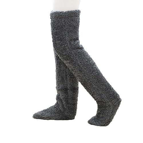 Generisch Plüschwärme Lange Socken Teddybeine Lange Socken Für Frauen über Kniehohe Flauschige Plüsch-Slipper-Stiefel-Socken (Dark grey) von Generisch