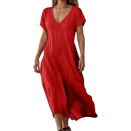 Plus Size Dresses Viskose mollige Frauen wickelkleid musselinkleid Strandkleider Baumwolle Grosse grössen Freizeit Linen Cotton Elegante Oberweite von Generisch