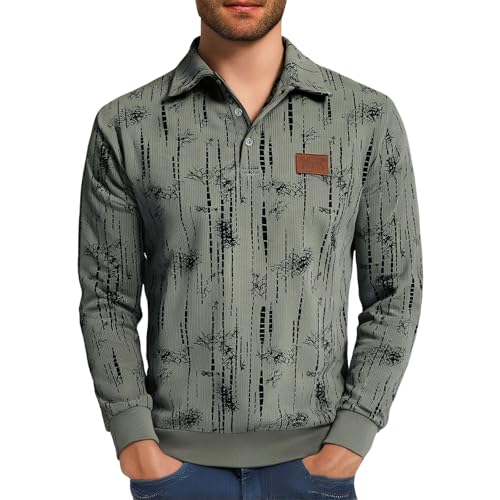 Generisch Polo Shirts Für Herren Langarm Poloshirt Baumwolle atmungsaktiv Polohemd Cord-Shirt Sweatshirts Revers Oberteile Playeras Tipo Polo para Hombre(Green, L) von Generisch