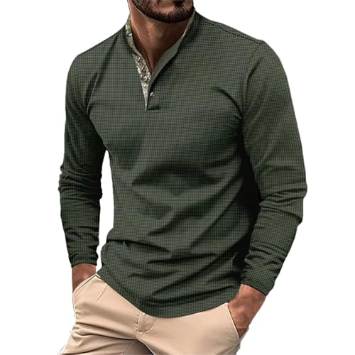 Generisch Polo Shirts Für Herren Langarm Waffelmuster Poloshirt Mit Button-down-Kragen Hemd Mode Henley Oberteile Sweatshirts Camisas Casuales para Hombres(Green, M) von Generisch