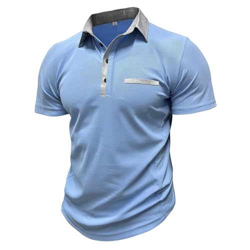 Generisch Polo Tshirt Herren, Kurzarm Golf Poloshirts Einfarbig Ausschnitt Basic T-Shirt Polohemd Sommer Hemd Mit Tasche Shirts Herren Für Männer Koszulka Meska T Poloshirt Tshirt (XL, Hellblau) von Generisch