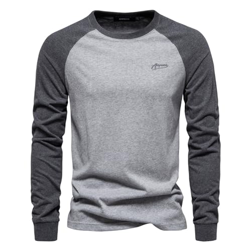Generisch Poloshirt Herren, Langarm Rundhals T-Shirt Casual Tops Klassisches Polohemd Slim Fit T Shirt Herren Langarmshirt Fit MTB Trikot Schwarz Shirts Pullover Fit Shirts Jersey (L, Light Gray) von Generisch