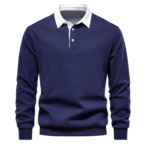 Generisch Poloshirt Herren Langarm,-Kontrast Atmungsaktiv Golf Casual T Shirt Outdoor Sports Pique Langarm Mit Tshirt (XL, Marine) von Generisch