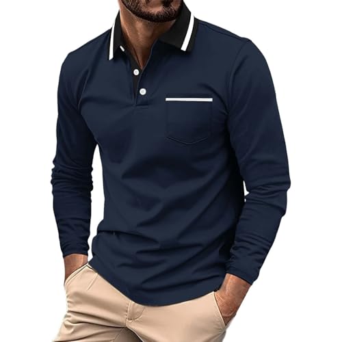 Generisch Poloshirt Herren Langarm Getäfelt T Shirts Männer Hemd T-Shirt Slim Fit Golf Sports Herren Polohemd 4XL Extra Lang Poloshirt Herren Hellblau von Generisch