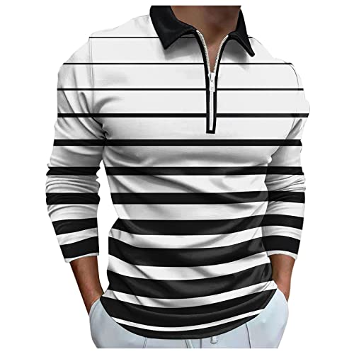 Generisch Poloshirt Herren Langarm Slim Fit Basic Golf Polo Poloshirt mit Farbkontrast Modisch und Vielseitig mit Taschen Sport Longsleeve Herren Golf Polo Herren Weiss von Generisch