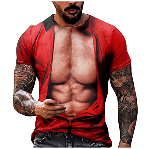 Generisch Poloshirts Für Herren, Kurzarm T-Shirts Casual Rundhals Männer T Shirt Druck Sporthemd Gym Tshirt Herren Tischert T Shirts Mode Tichert Heren T Schirt Poloshirt Tshirt (3XL, Red) von Generisch