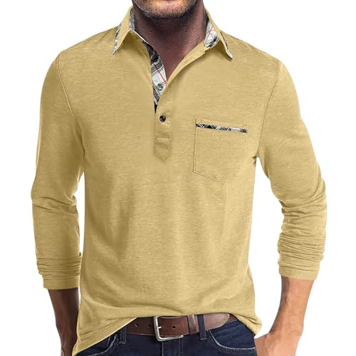 Generisch Poloshirts Für Herren,-Langarm Einfarbig Poloshirt Atmungsaktiv Golf Casual T Shirt Outdoor Polohemd Pullover Shirt (M, Beige) von Generisch
