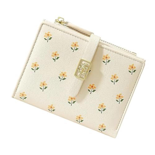 Kleines Portemonnaie Damen aus PU Leder mit Blumenmuster, Wallet for Women Kurzformat Geldbörse mit Reißverschluss, Beige Geldbeutel für Mädchen Kleines Portemonnaie Damen aus PU Leder mit Blumenmuster, Wallet for Women Kurzformat Geldbörse mit Reißverschluss, Beige Geldbeutel für Mädchen von Generisch