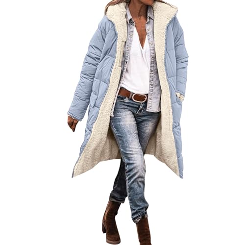Generisch Prime Angebote, Wintermantel Damen Lang Auf Beiden Pufferjacken Warmer Kapuzenmantel Winterjacke Casual Wintermantel mit Kapuze Frauen Oberbekleidung Outdoorjacke Steppjacke Steppmantel von Generisch