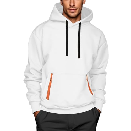 Generisch Hoodie Herren Kapuzenjacke Sweatshirt Kapuzenpullover Hoody mit Kapuze Kleidung Männer Pullover Hoodies Baumwolle Sweatjacke Streetwear Kapuzenshirt Mode Activewear Weiß XL von Generisch