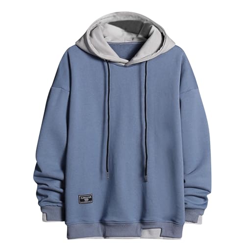 Generisch Prime to Day Deals Today 2024 Pullover Herren Oversize Farbabstimmung Hoodie Langarm Kapuzenpullover Locker Sweatshirt mit Kapuze Plus Size Autumn Kapuzenpulli Basic College von Generisch