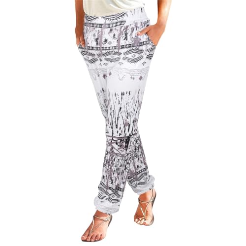 Generisch Haremshose Sommerhose Damen Leicht Lange Schlupfhose Boho Strandhose Palazzo Hosen High Waist Stoffhose Elegant Freizeithose Frauen Pants Stretch Mit Taschen von Generisch