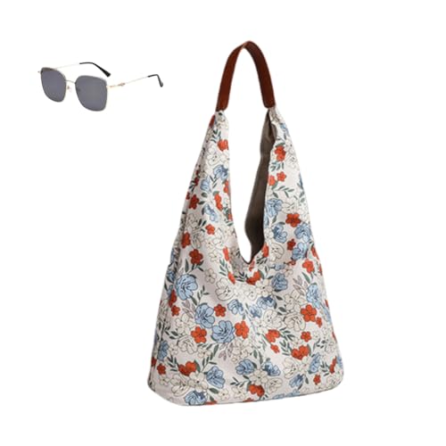 Generisch Printed Canvas Tote Bag for Women, Large Capacity Korean Floral Shoulder Bag for Beach Travel​ von Generisch