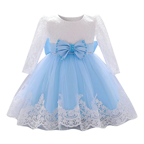 Generisch Prinzessin Kleid Mädchen Kleinkind Baby Rüschen Langarm Spitze Bowknot Blumenkleider Festzug Party Hochzeit Prinzessin Kleid (Sky Blue, 18-24 Months) von Generisch