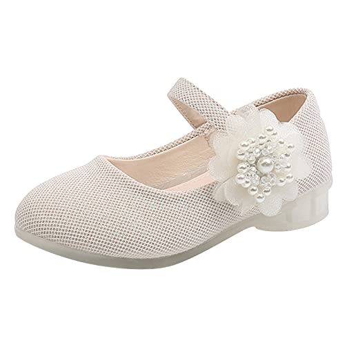 Generisch Prinzessin Schuhe Mädchen Pearl Big Flower Small Heel Schuhe runde Zehen Glitzernde Kristallverzierungen mit Funkelnden Steinen für Frühling Ballerinas von Generisch