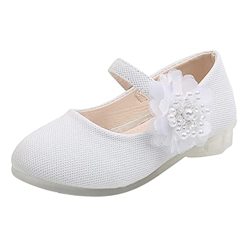 Generisch Prinzessin Schuhe Mädchen Pearl Big Flower Small Heel Schuhe runde Zehen Glitzernde Kristallverzierungen mit Funkelnden Steinen für Frühling Ballerinas von Generisch