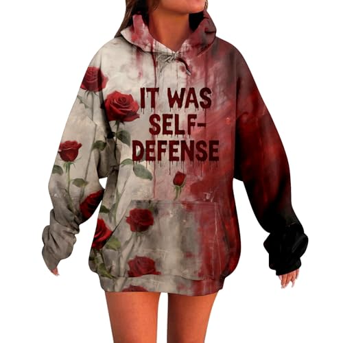 Generisch Problem Gelöst Halloween Hoodie Damen Kapuzenpullover mit Bedruckt Blood Langarm Sweatshirt mit Kapuzenjacke Einfarbige Oversize mit Blutspritzer Musteroberteile Sportjacke von Generisch