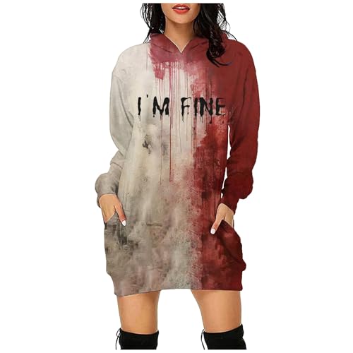 Generisch Problem Gelöst Halloween Hoodie Damen Oversize Kapuzenpullover Bedruckt Blood Langarm Kapuzenpulli Blut Verletzung Casual Pullover mit Taschen Blutspritzer Muster Oberteil von Generisch