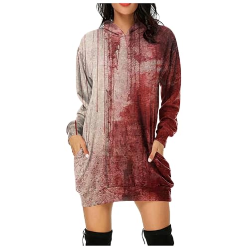 Generisch Problem Gelöst Halloween Hoodie Damen Oversize Kapuzenpullover Bedruckt Blood Langarm Kapuzenpulli Blut Verletzung Casual Pullover mit Taschen Blutspritzer Muster Oberteil von Generisch