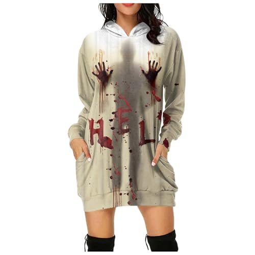 Generisch Problem Gelöst Halloween Hoodie Damen Oversize Kapuzenpullover Bedruckt Blood Langarm Kapuzenpulli Blut Verletzung Casual Pullover mit Taschen Blutspritzer Muster Oberteil von Generisch