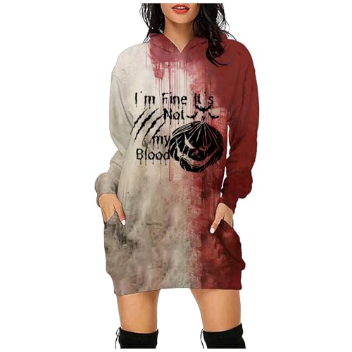 Generisch Problem Gelöst Halloween Hoodie Damen Oversize Kapuzenpullover Bedruckt Blood Langarm Kapuzenpulli Blut Verletzung Casual Pullover mit Taschen Blutspritzer Muster Oberteil von Generisch