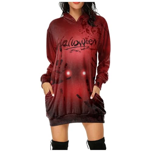 Generisch Problem Gelöst Halloween Hoodie Damen Oversize Kapuzenpullover Bedruckt Blood Langarm Kapuzenpulli Blut Verletzung Casual Pullover mit Taschen Blutspritzer Muster Oberteil von Generisch
