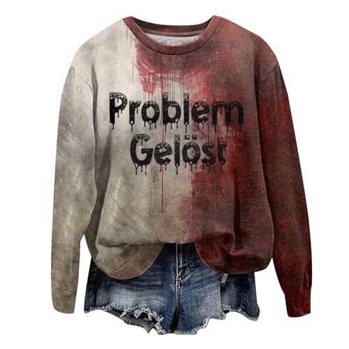 Generisch Problem Gelöst Halloween Kostüm Damen I´m Fine Print Rundhals Langarm Pullover mit Blutigem Muster Halloween Kostüme Blutige Wunde Langarmshirt Soft Locker Pulli Problem Gelöst Shirt von Generisch