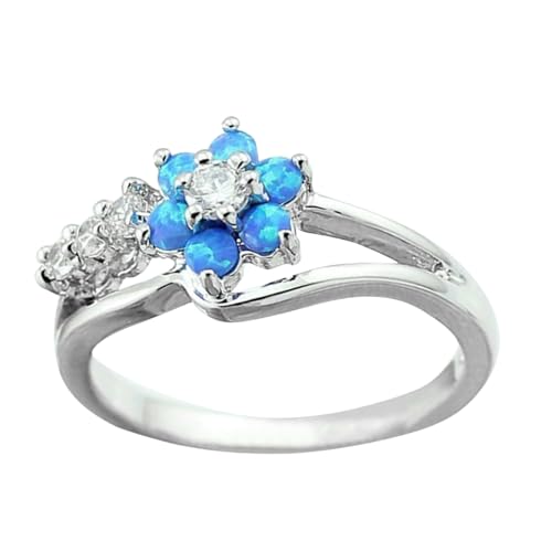 Generisch Promise Ring für Frauen nicht anlaufend, exquisiter Damenring, weißer Opal-Zirkon-Ring, Kupferring, trendige Liebe Lesezeichen Der Ringe (Blue, F) von Generisch