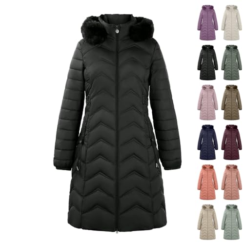 Generisch Puffer Jacke Damen, Damen Parka Übergang, Winterjacke Lang Steppjacke Mit Kapuze Mantel Herbst Wintermantel Warm Elegant Jacke Steppmantel Winter Daunenjacke Parka von Generisch