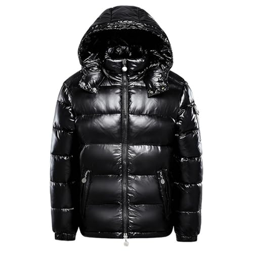 Generisch Daunenjacke Herren Warme Parka Mantel Mit Kapuze Winter Schnee Unten Jacken Metall Glänzende Winterdjacke Langarm Wintermantel Mit Reißverschluss von Generisch