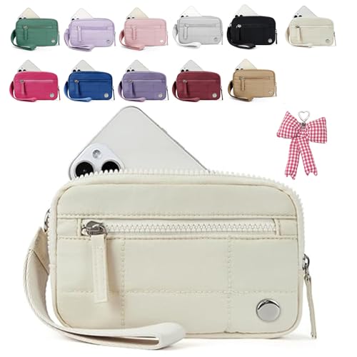 Generisch Puffer Wristlet Wallet Fits Phone, Convely Essential Wristlet, Nylon Quilted Wallet with 3 Zipper, for Business, Trip (White) von Generisch