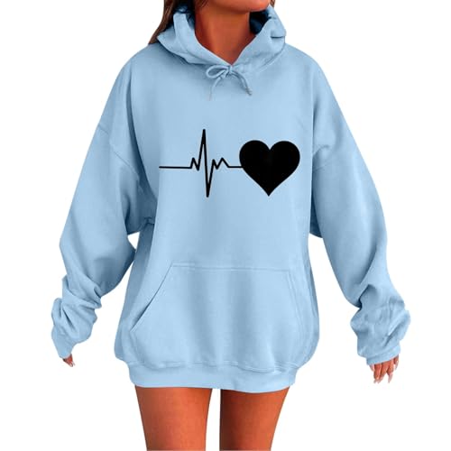 Generisch Pulli Damen Hoodies Pullover Kapuzenpullover Sweatshirt Pulli Zweifarbige Longsleeve Tops Doppelte Kapuzenpulli Casual,Pullover Blau Damen,Bequem und weich von Generisch
