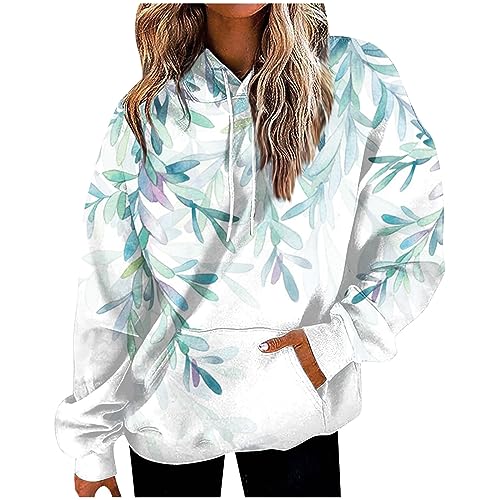 Generisch Pullover Damen, Hoodies Casual Fashion Print Langarm Pullover Alltagsleben Lose Hoodies Top Herbst Und Winter Sweatshirts Hoodie Damen Schwarz Pullover Mit Hoodie Pullover (M, Weiß) von Generisch