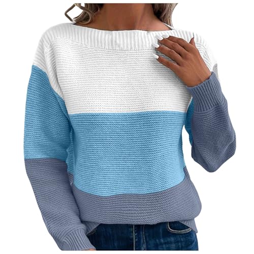 Generisch Pullover Damen, Pullover Damen Winter Casual Strickpullover Langarm Rundhals Farbblock Sweater Strick Pulli Freizeit Bequem Pullover für Damen Elegant Winterpullover Jumpers Oberteile von Generisch