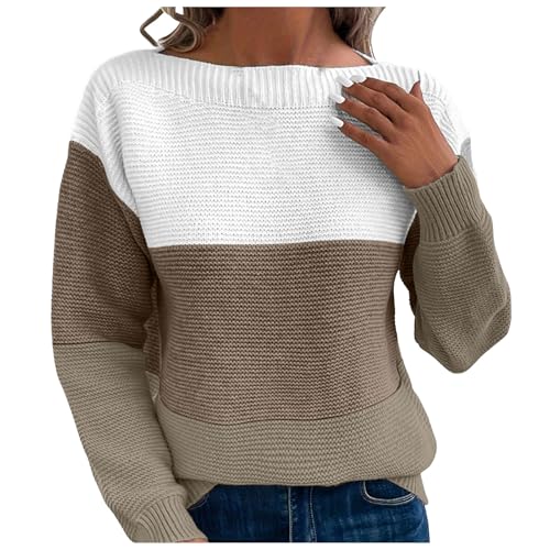 Generisch Pullover Damen, Pullover Damen Winter Casual Strickpullover Langarm Rundhals Farbblock Sweater Strick Pulli Freizeit Bequem Pullover für Damen Elegant Winterpullover Jumpers Oberteile von Generisch