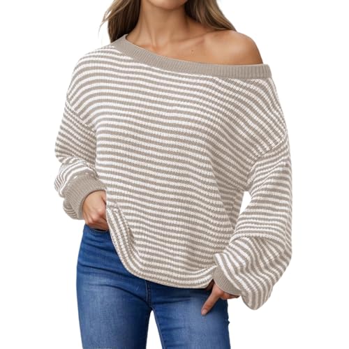 Generisch Pullover Damen Dünne Strickpullover Langarm Pulli Sweatshirt Elegant Lässig Sweater Herbst Winter Grobstrick Oversize Pullover Damen Warm Winterpullover von Generisch