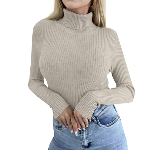 Generisch Pullover Damen Elegant Langarm Rollkragen Pulli Basic Casual Einfarbig Strickpullover Obertiele Damen Pullover Winter Mode Leichter Pullover Freizeit Schlanke Passform Oversize Pullover von Generisch