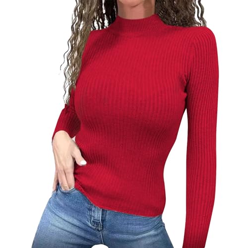 Generisch Pullover Damen Elegant Langarm Rundhals Pulli Basic Casual Einfarbig Strickpullover Obertiele Damen Pullover Winter Mode Leichter Pullover Freizeit Schlanke Passform Oversize Pullover von Generisch