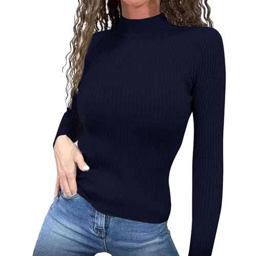 Generisch Pullover Damen Elegant Langarm Rundhals Pulli Basic Casual Einfarbig Strickpullover Obertiele Damen Pullover Winter Mode Leichter Pullover Freizeit Schlanke Passform Oversize Pullover von Generisch